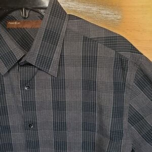 Perry Ellis Men’s Dress Shirt L Gray Plaid Long Sleeve Button Front Cotton